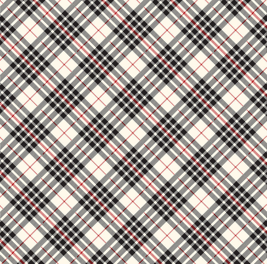 BLACK AND CREAM PLAID - 12x12 Patterned Cardstock - Carta Bella