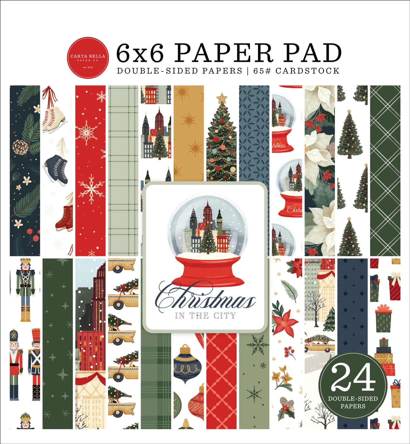 Christmas In The City 6x6 pad with 24 double-sided sheets, great for Christmas card making and other seasonal craft projects. -Carta Bella.  