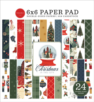 Christmas In The City 6x6 pad with 24 double-sided sheets, great for Christmas card making and other seasonal craft projects. -Carta Bella.  