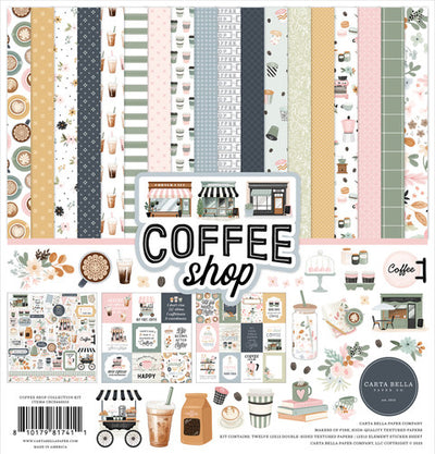 Collection of coffee-themed paper and elements with 'Coffee Shop' theme.