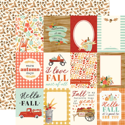 From Carta Bella, (Side A - 3X4 journaling cards in fall themes on an off-white background, Side B - acorns and leaves on an off-white background)