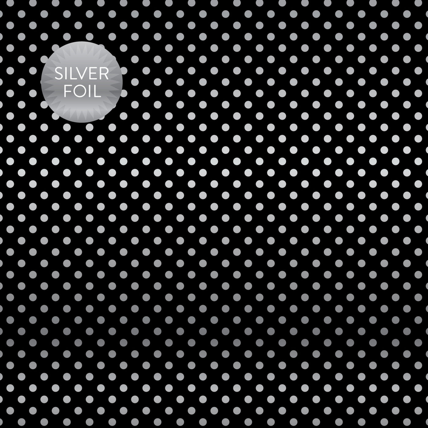 Silver foil dots on black 12x12 cardstock, plain black reverse, from Dots & Stripes Collection by Carta Bella Paper.