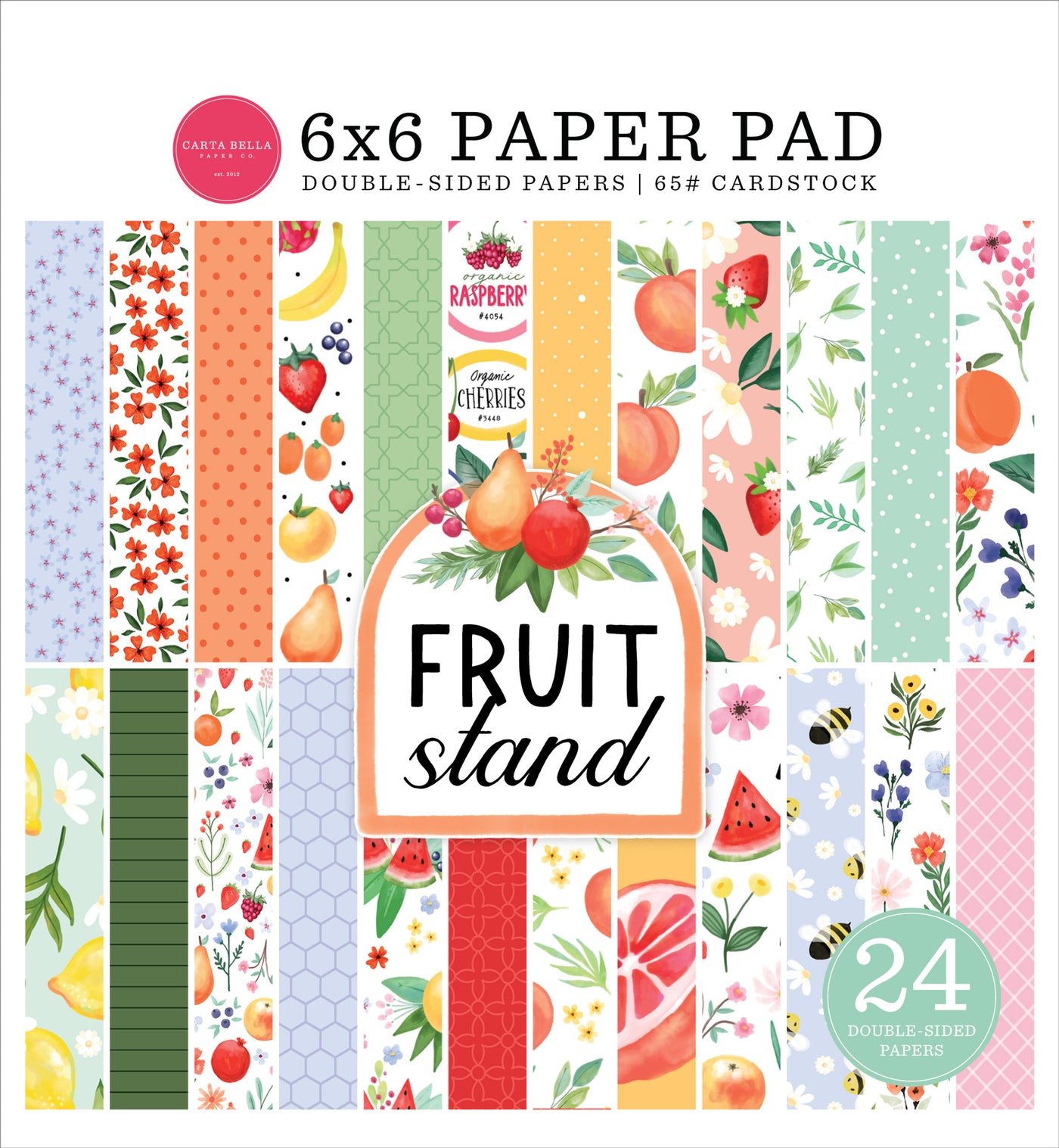 6x6 pad with 24 double-sided sheets. Scaled-down images are great for card making and similar crafts. Features colors and elements of fruit and sweet salutations.