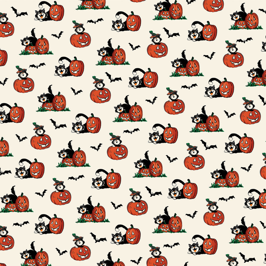 BATS CATS AND PUMPKINS - 12x12 Patterned Cardstock - Carta Bella