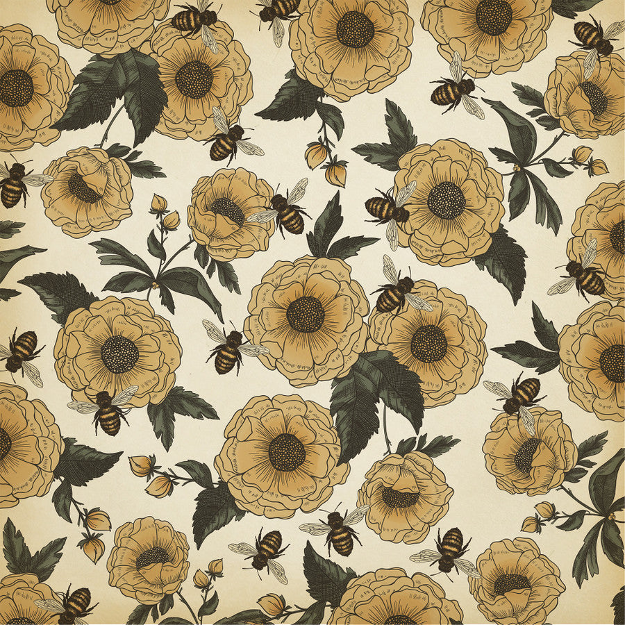 BEES AND FLOWERS - 12x12 Double-Sided Patterned Paper - Carta Bella