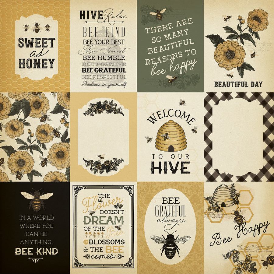 HONEY BEE 3X4 JOURNALING CARDS - 12x12 Double-Sided Patterned Paper - Carta Bella