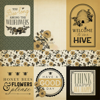 HONEY BEE MULTI JOURNALING CARDS - 12x12 Double-Sided Patterned Paper - Carta Bella