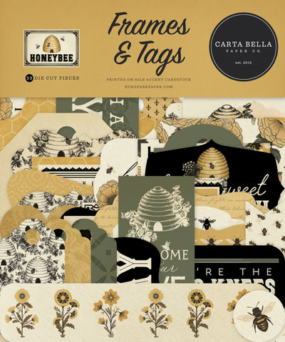Bee Happy Frames & Tags, Carta Bella - Bee Ephemera Die Cut Cardstock Pack includes 34 die-cut shapes ready to embellish any project.