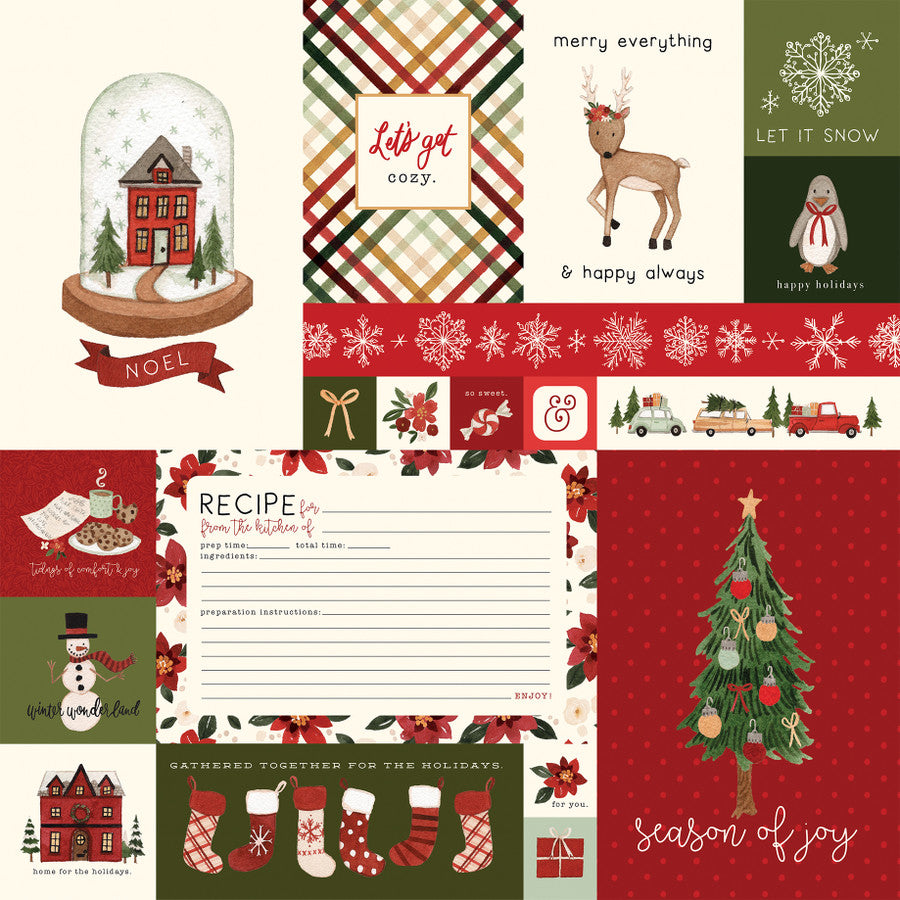 HELLO CHRISTMAS JOURNALING CARDS - 12x12 Patterned Cardstock - Carta Bella
