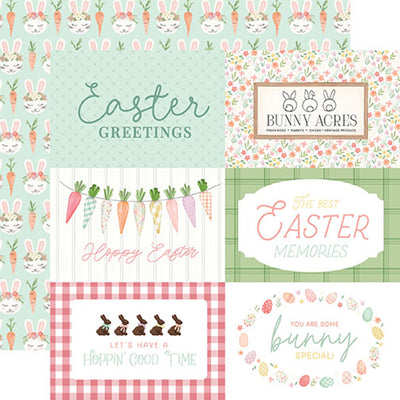 12x12 double-sided patterned paper - (Easter Journaling cards with rows of  bunny faces and carrots in between on a mint green background reverse) - from Carta Bella Paper