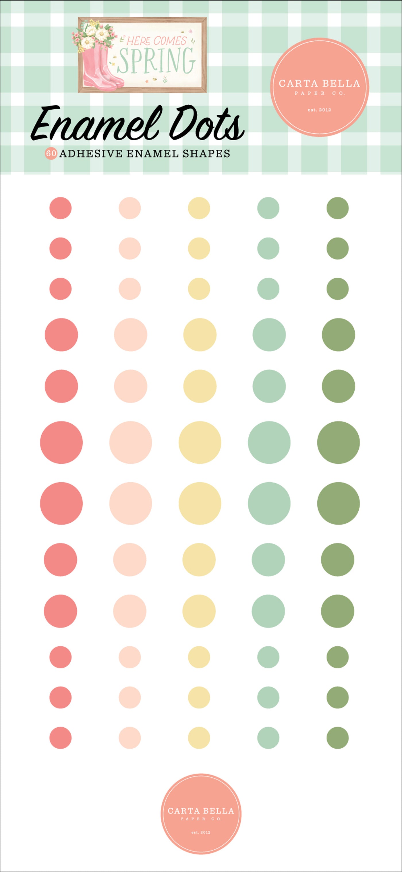Packaging of Enamel Dots in Spring Colors.