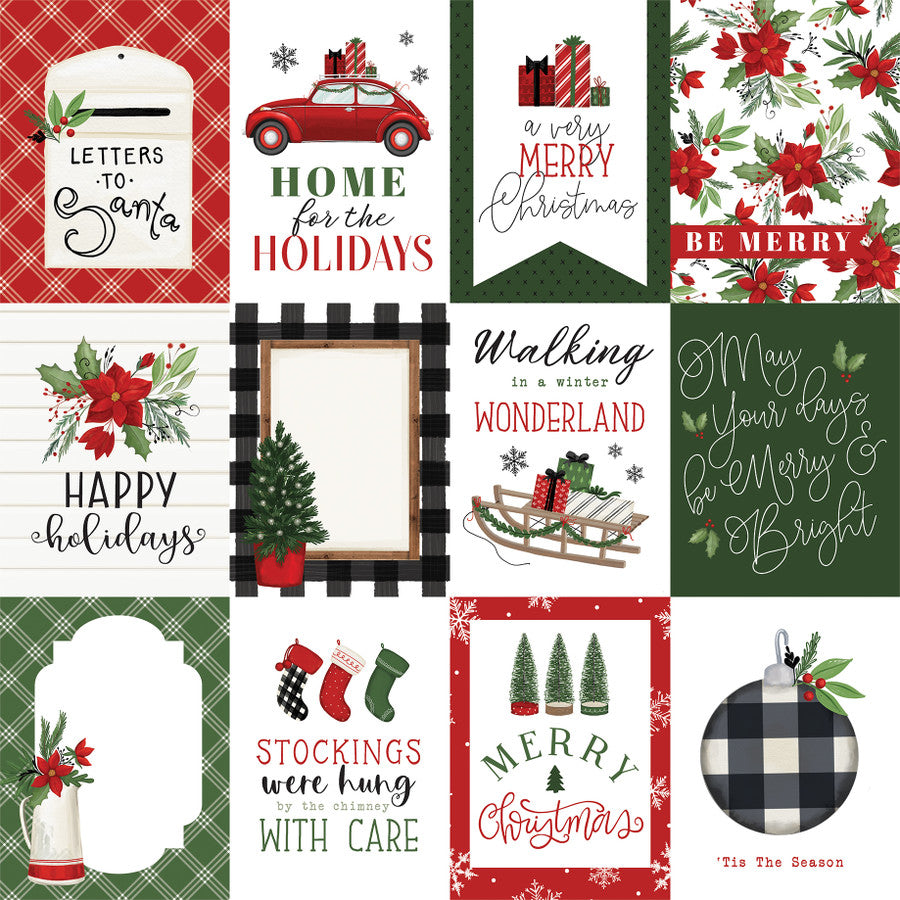 HOME FOR CHRISTMAS 3X4 JOURNALING CARDS - 12x12 Patterned Cardstock - Carta Bella