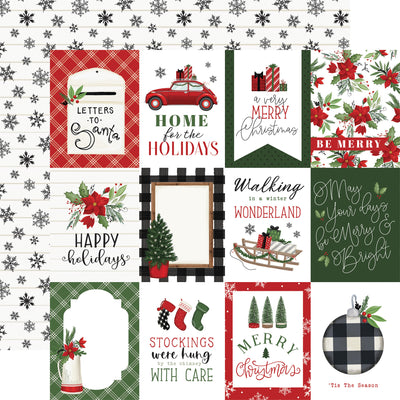Collection of Christmas-themed cards with various designs and text on a snowflake pattern background, reverse.