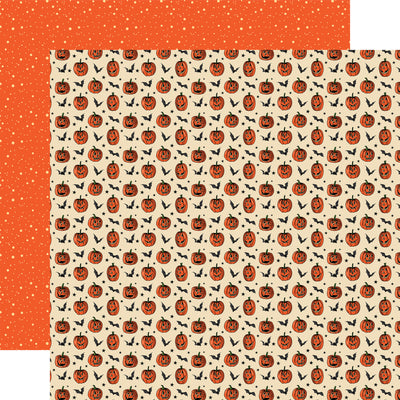 (Side A - rows of black bats and orange pumpkins on a cream background, and Side B - cream flecks on an orange background)