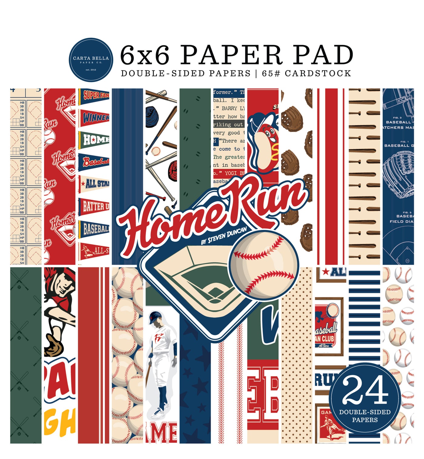 Versatile 6x6 pad with 24 double-sided sheets. Great for card making and pages that have anything to do with baseball. From Carta Bella Paper Co.