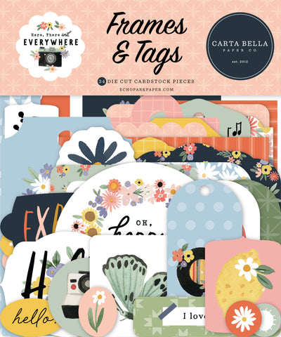 Here There and Everwhere Frames & Tags Die Cut Cardstock Pack includes 34 die-cut shapes ready to embellish any project. 