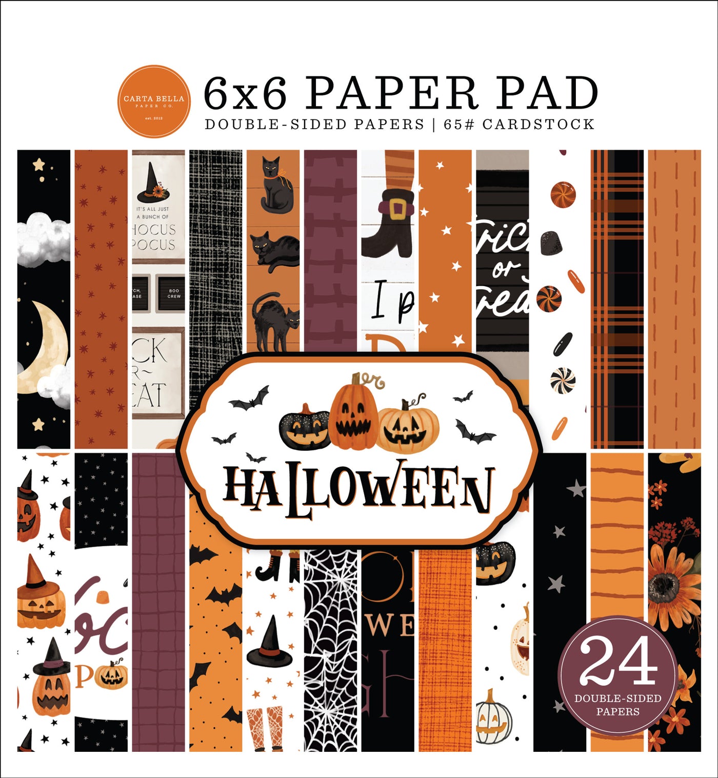 Halloween theme 6x6 pad with 24 double-sided pages for fun paper crafting. Printed pad coordinates with the Halloween Collection Kit also from Echo Park.