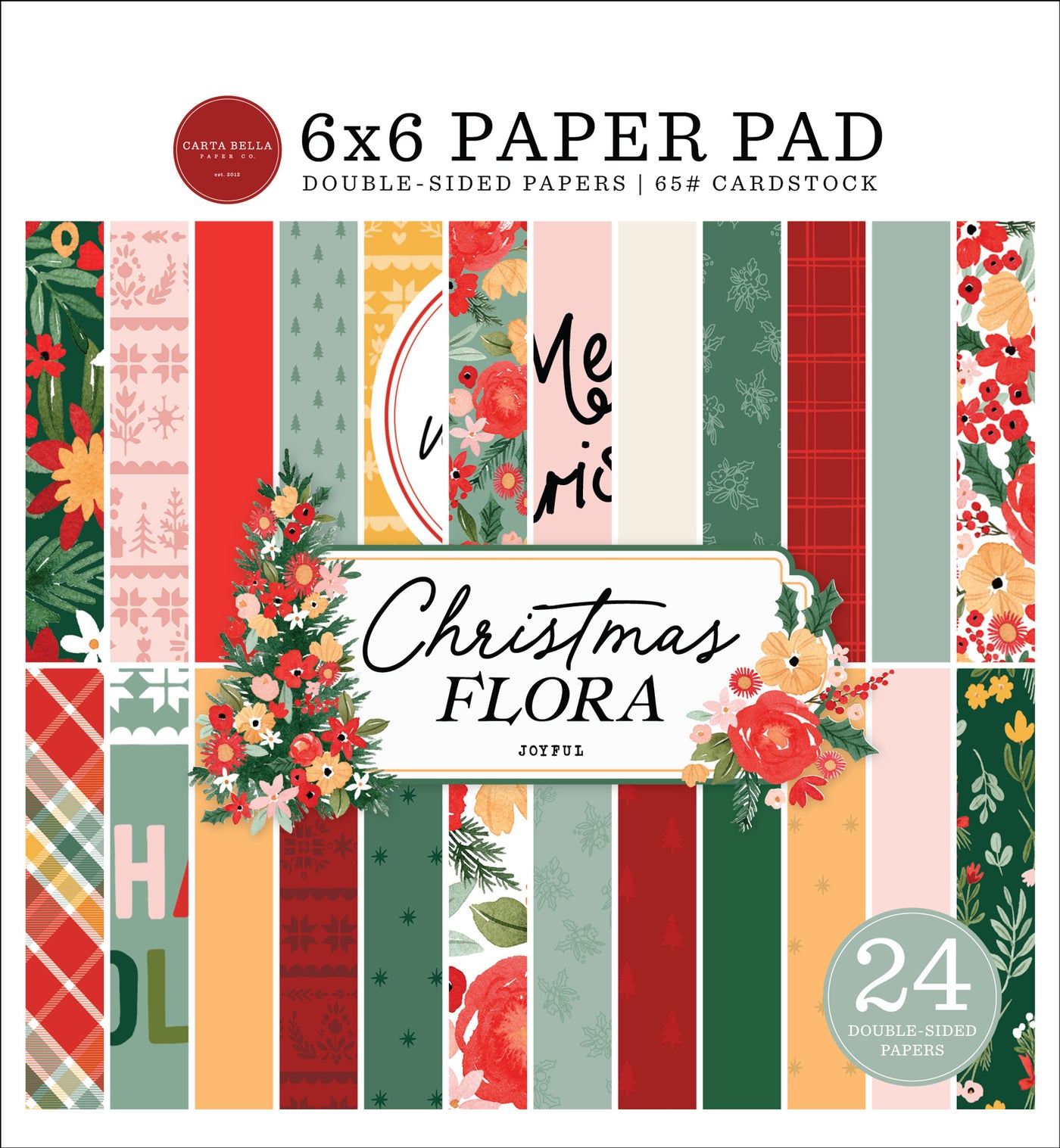 Christmas Flora is a 6x6 pad with 24 double-sided sheets. It is great for Christmas card making and other seasonal craft projects. It matches Carta Bella Joyful Christmas Flora.  