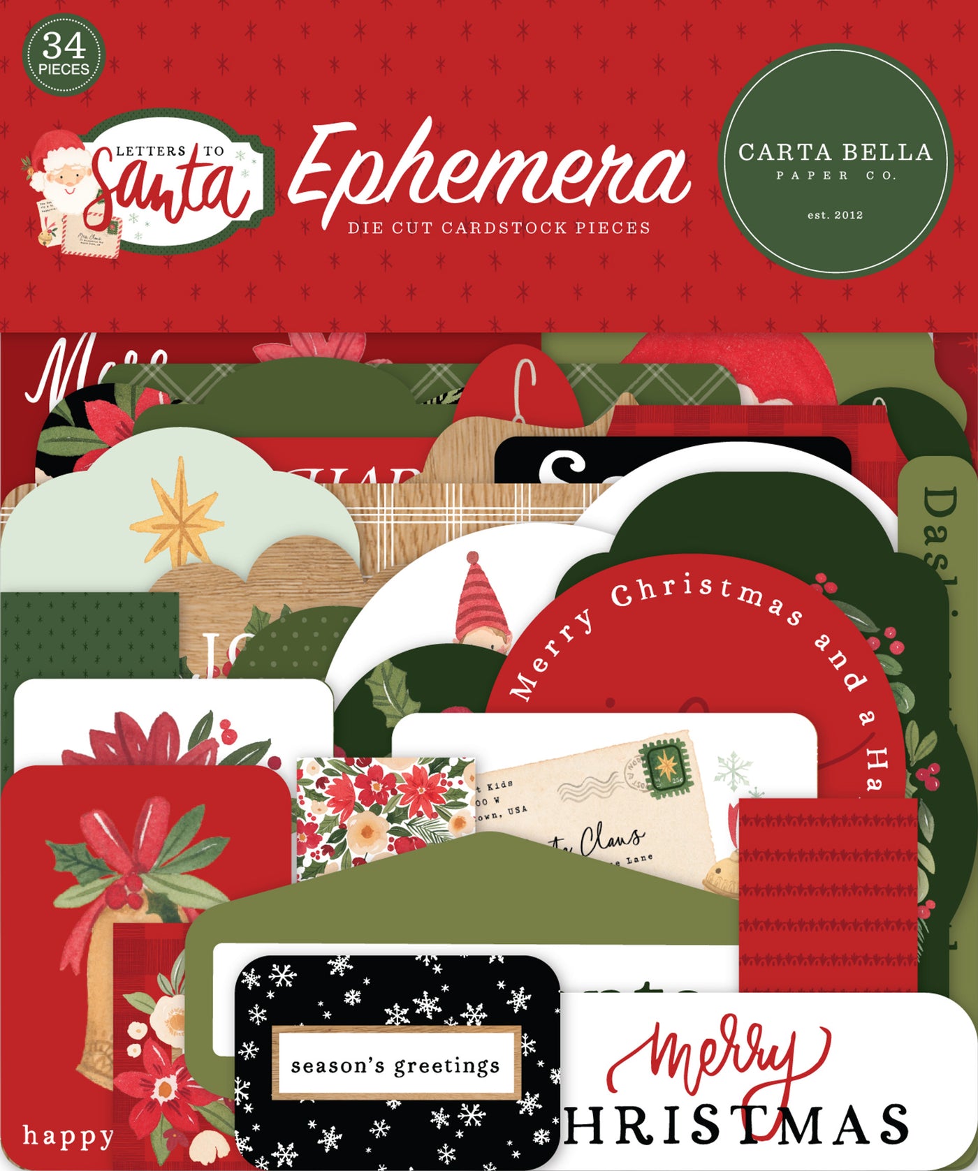 Letters To Santa Ephemera Die Cut Cardstock Pack includes 34 different die-cut shapes ready to embellish any project.