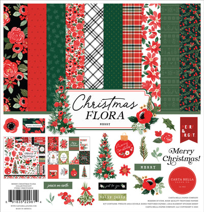 Collection Kit for paper crafts includes 12 double-sided papers with all the beautiful florals of Christmastime. Matching sticker elements sheet included.