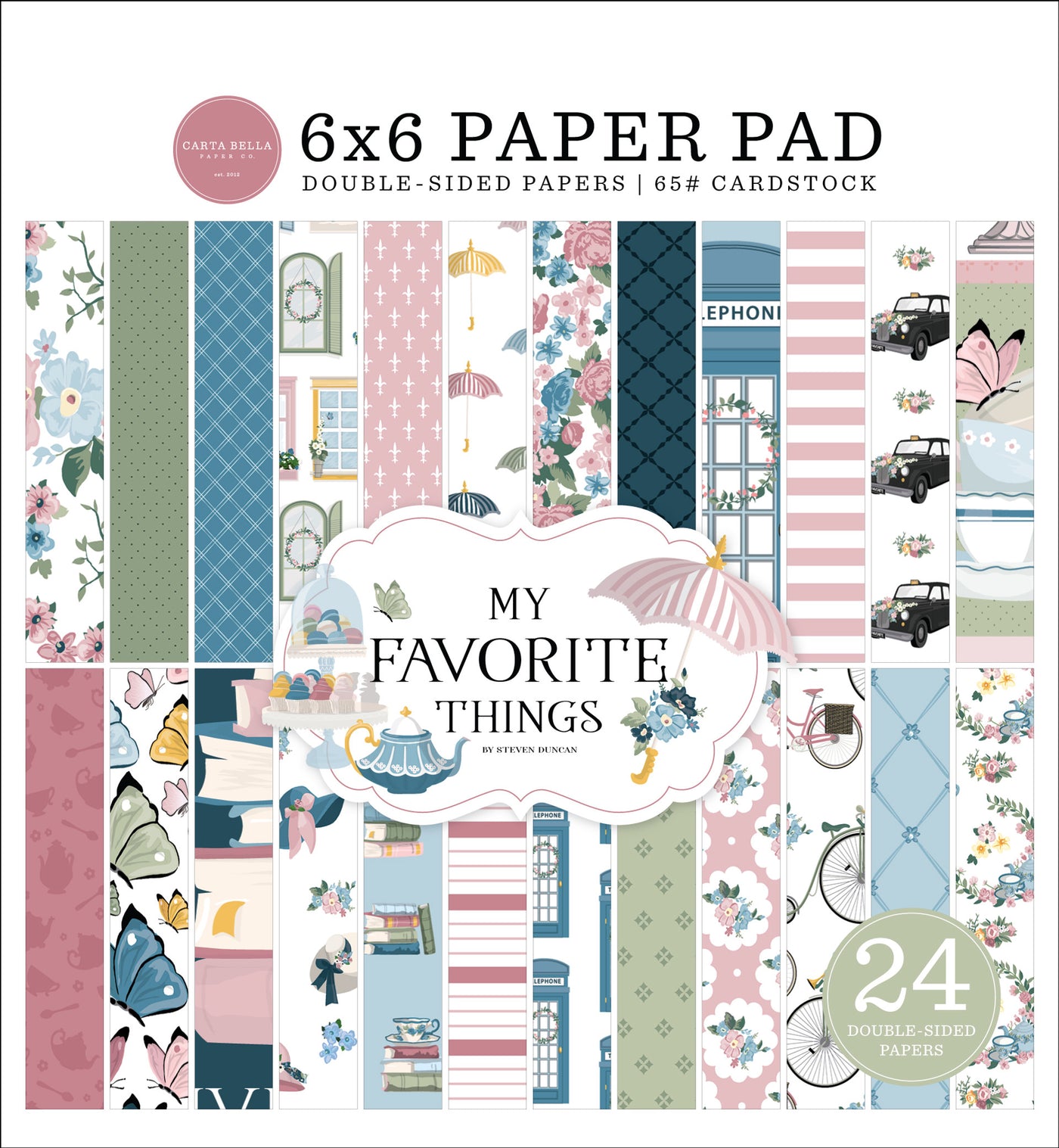 6x6 pad with 24 double-sided sheets. Scaled-down images are great for card making and similar crafts. This pad features beautiful vintage prints in pastel colors.