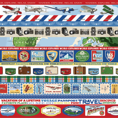TRAVEL STRIPS - 12x12 Double-Sided Patterned Paper - Carta Bella