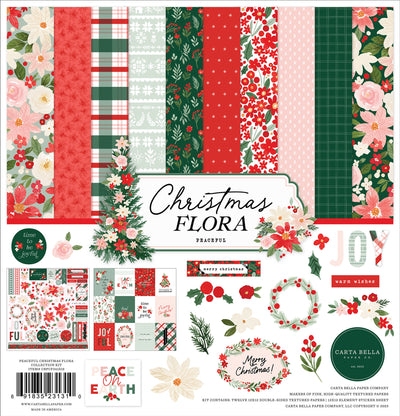 Collection Kit for paper crafts includes 12 double-sided papers with all the beautiful florals of Christmastime. Matching sticker elements sheet included.