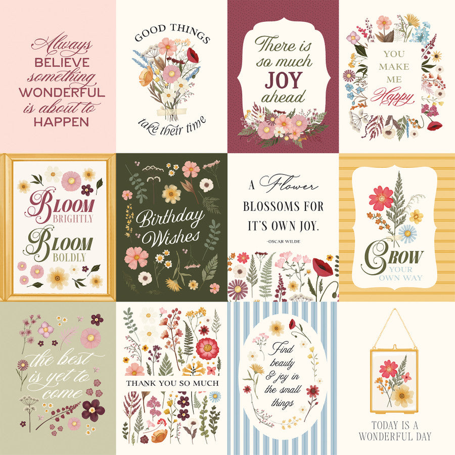 PRESSED FLORAL 3X4 JOURNALING CARDS - 12x12 Double-Sided Patterned Paper - Carta Bella