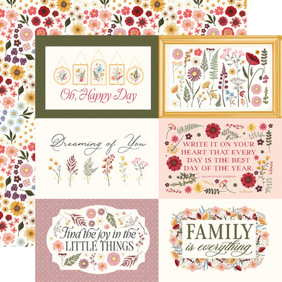 Collection of floral-themed prints with motivational phrases with a floral-patterned background reverse.