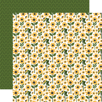 This archival quality 12x12 double-sided paper is full of possibilities. On one side, find  (Side A - sunny sunflowers on a white background, Side B - dark green pattern on a dark green background) Made from acid-free materials, this paper is perfect for preserving your creations for years to come.