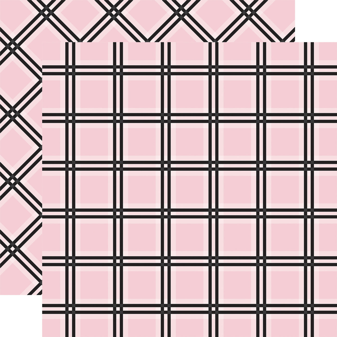 Double-sided 12x12 cardstock sheets of Pink Tattersall Plaid. Each side is different but coordinated. 80 lb. Felt texture.