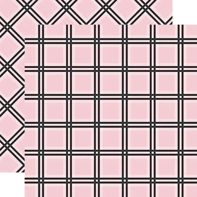 Double-sided 12x12 cardstock sheets of Pink Tattersall Plaid. Each side is different but coordinated. 80 lb. Felt texture.