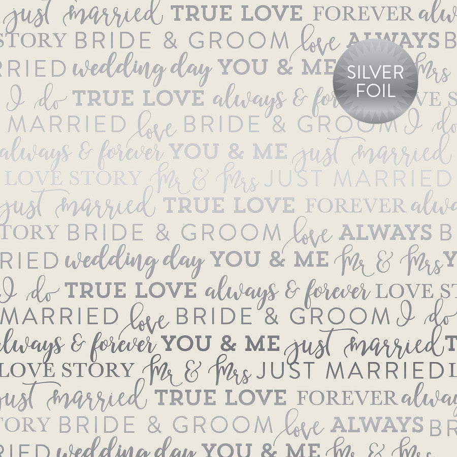 GREY TRUE LOVE SILVER FOIL - 12x12 Cardstock - Carta Bella
