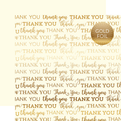 GOLD FOIL CREAM THANK YOU 12x12 Cardstock by Carta Bella Paper - 12x12 cardstock with gold foil thank you words pattern from Carta Bella Paper Co. Great enhancement for paper crafting, archival-safe and acid-free.