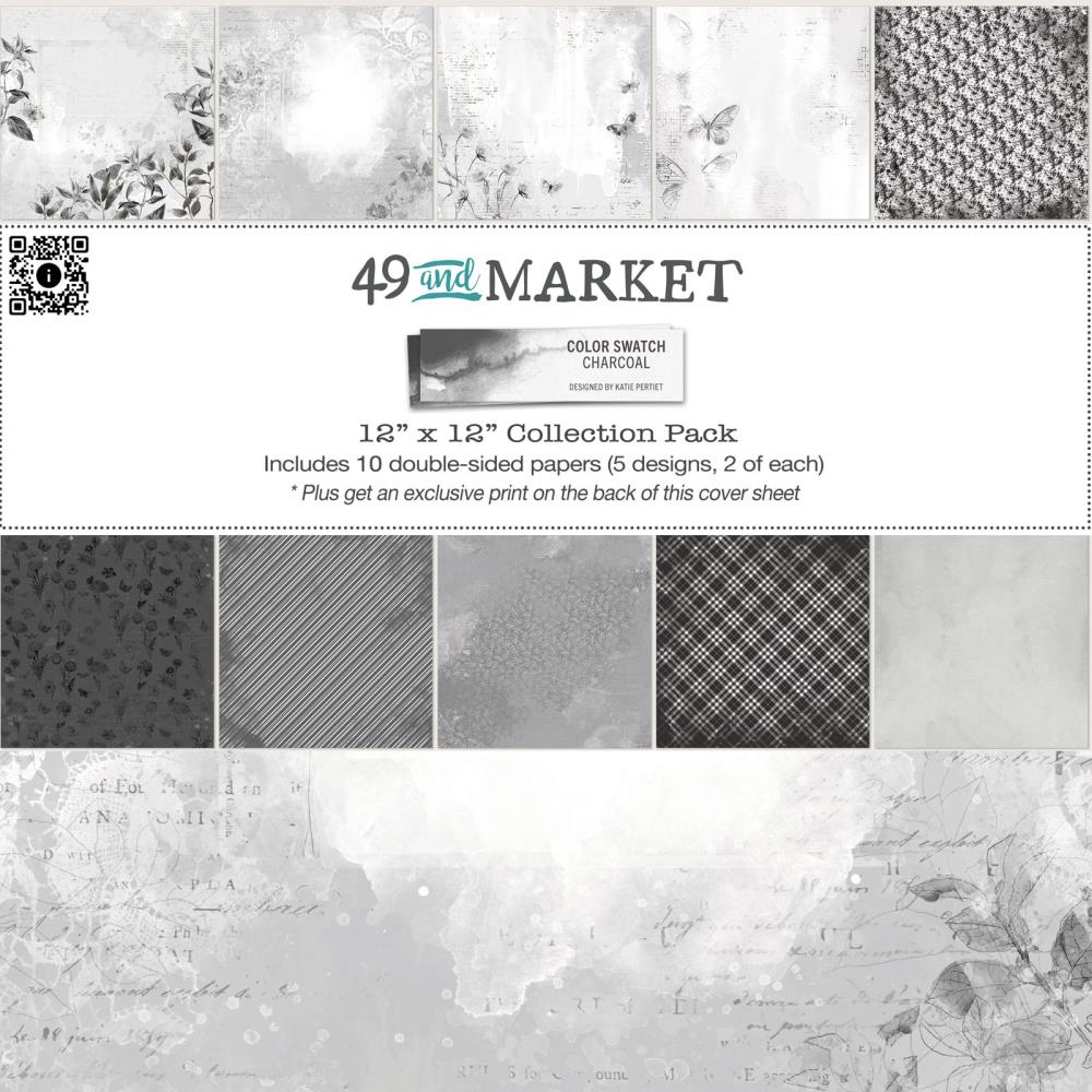 This pack includes 10 sheets of double-sided heavy-weight cardstock. The collection features five double-sided patterned charcoal papers with shades of gray and a hint of antique white, 2 of each sheet. In addition, there's an exclusive print on the back side of the cover, which is exclusive to this pack.