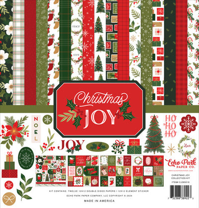 Christmas Joy Collection Kit by Echo Park - The kit contains 12 double-sided papers that feature all the fun reasons we love Christmas. The kit also includes a 12x12 sheet of themed Element stickers. By Echo Park.