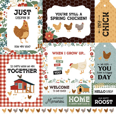 CHICKENS MULTI JOURNALING CARDS - 12x12 Patterned Cardstock - Echo Park
