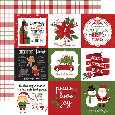 (Side A - Christmas journaling cards and phrases on a white background, Side B - red and green Christmas plaid on a white background) - archival quality