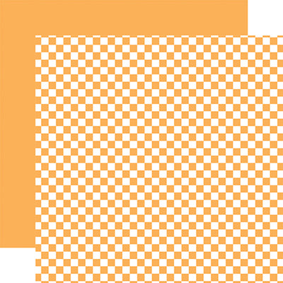 Double-sided 12x12 cardstock sheets - carrot checkered, carrot solid reverse. 65 lb. smooth cardstock. -Echo Park