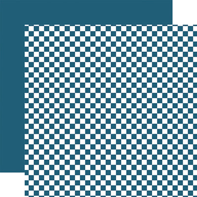 Double-sided 12x12 cardstock sheets - cobalt checkered, cobalt solid reverse. 65 lb. smooth cardstock. -Echo Park