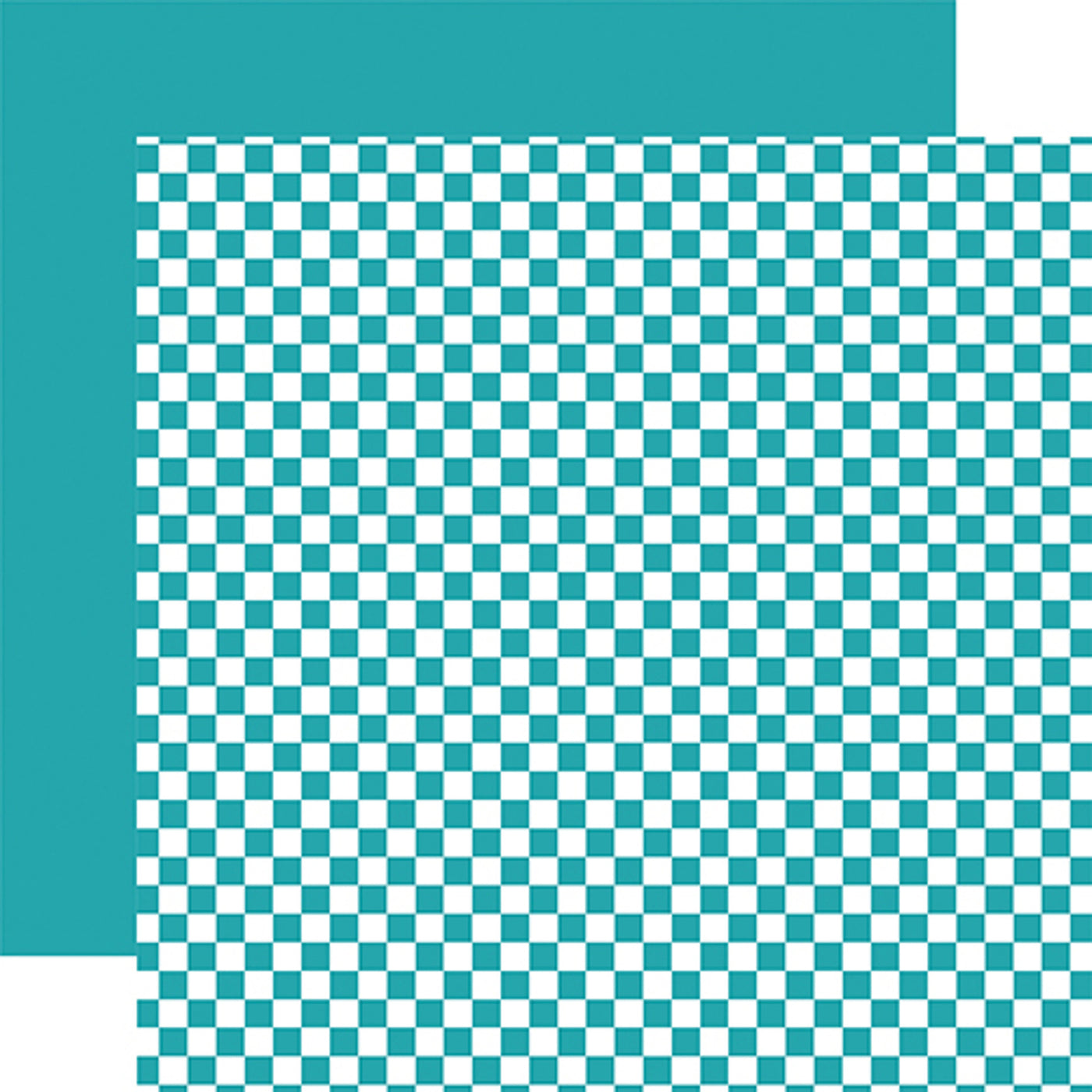 Double-sided 12x12 cardstock sheets - teal checkered, teal solid reverse. 65 lb. smooth cardstock. -Echo Park