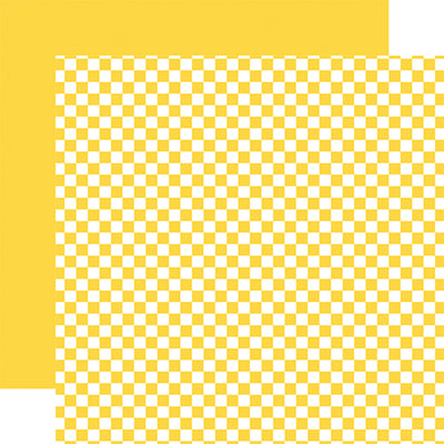 Double-sided 12x12 cardstock sheets - sunshine checkered, sunshine solid reverse. 65 lb. smooth cardstock. -Echo Park