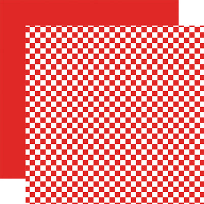 Double-sided 12x12 cardstock sheets - cherry checkered, cherry solid reverse. 65 lb. smooth cardstock. -Echo Park