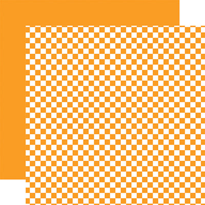 Double-sided 12x12 cardstock sheets - orange checkered, orange solid reverse. 65 lb. smooth cardstock. -Echo Park