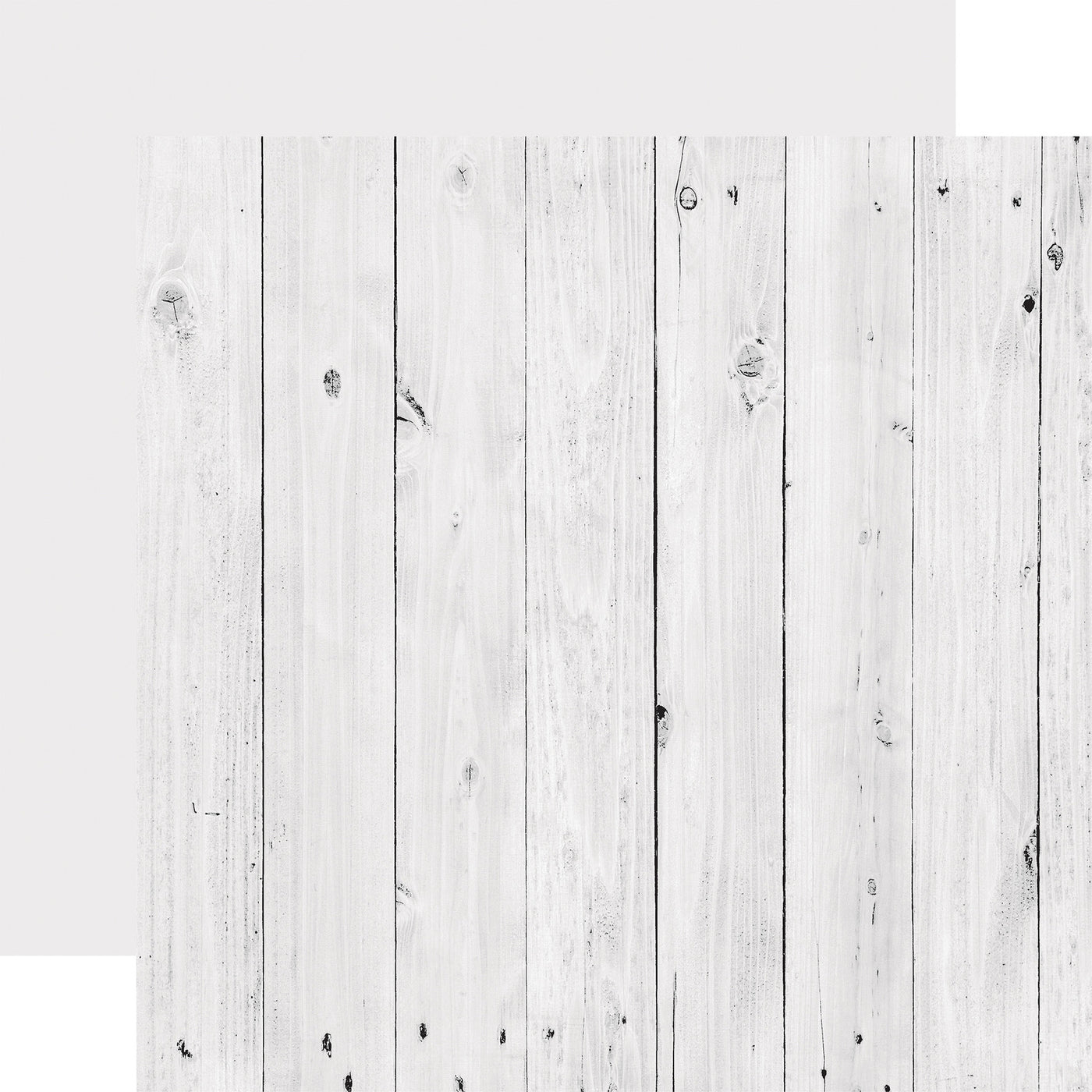 12x12 double-sided patterned paper. (Side A - white wood grain, Side B - matching solid reverse)