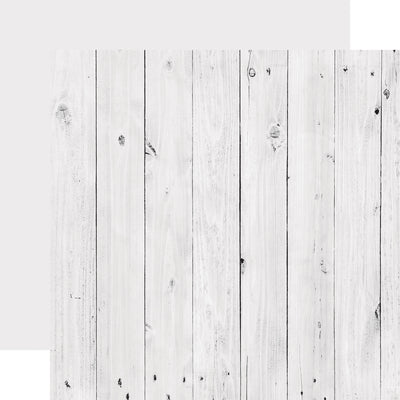 12x12 double-sided patterned paper. (Side A - white wood grain, Side B - matching solid reverse)