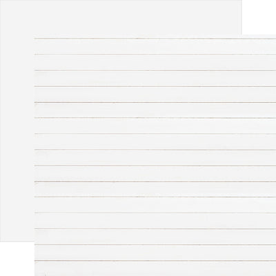 12x12 double-sided patterned paper. (Side A - white shiplap wood grain, Side B - matching solid reverse)