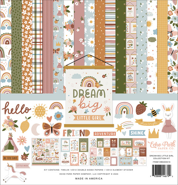 Twelve 12x12 double-sided designer sheets with creative patterns featuring florals, butterflies, rainbows, clouds, and all the love for a little girl. Archival quality and acid-free.