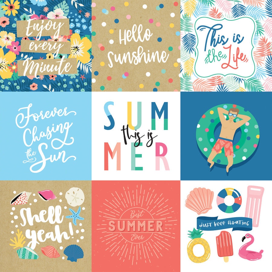 DIVE INTO SUMMER 4X4 JOURNALING CARDS - 12x12 Double-Sided Patterned Paper - Echo Park