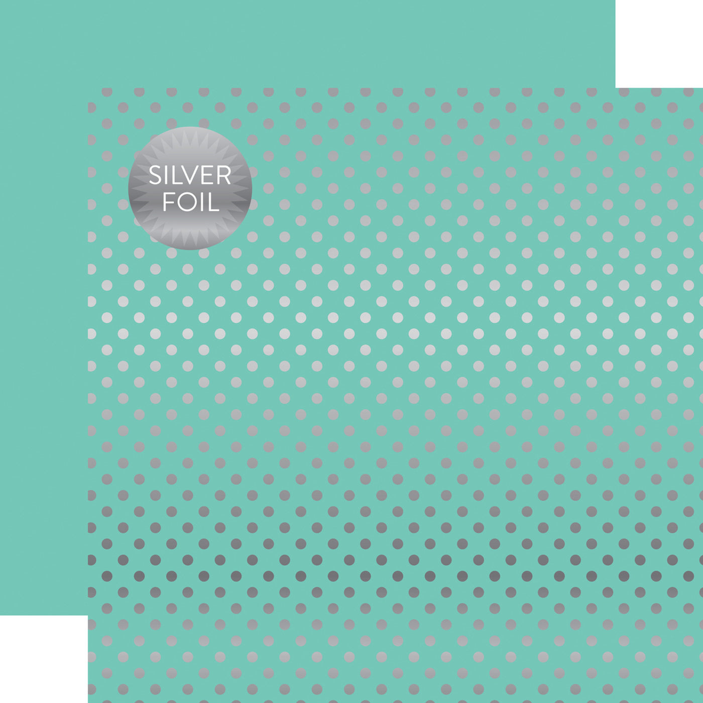 Silver foil dots on mint 12x12 cardstock, plain mint reverse, from Dots & Stripes Collection by Echo Park Paper.